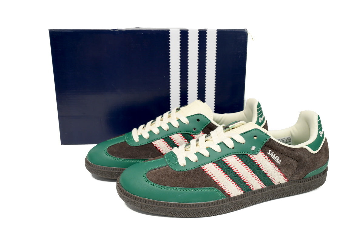 Adidas Samba OG Brown Green Woven Stripes Dark Gum Retro Sneakers