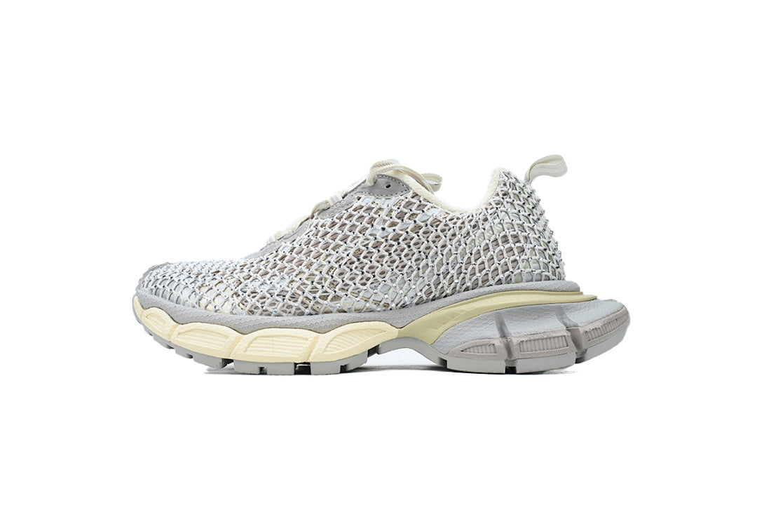 Balenciaga 3XL Fishnet Rhinestone Sneakers Off-White Chunky Running Shoes