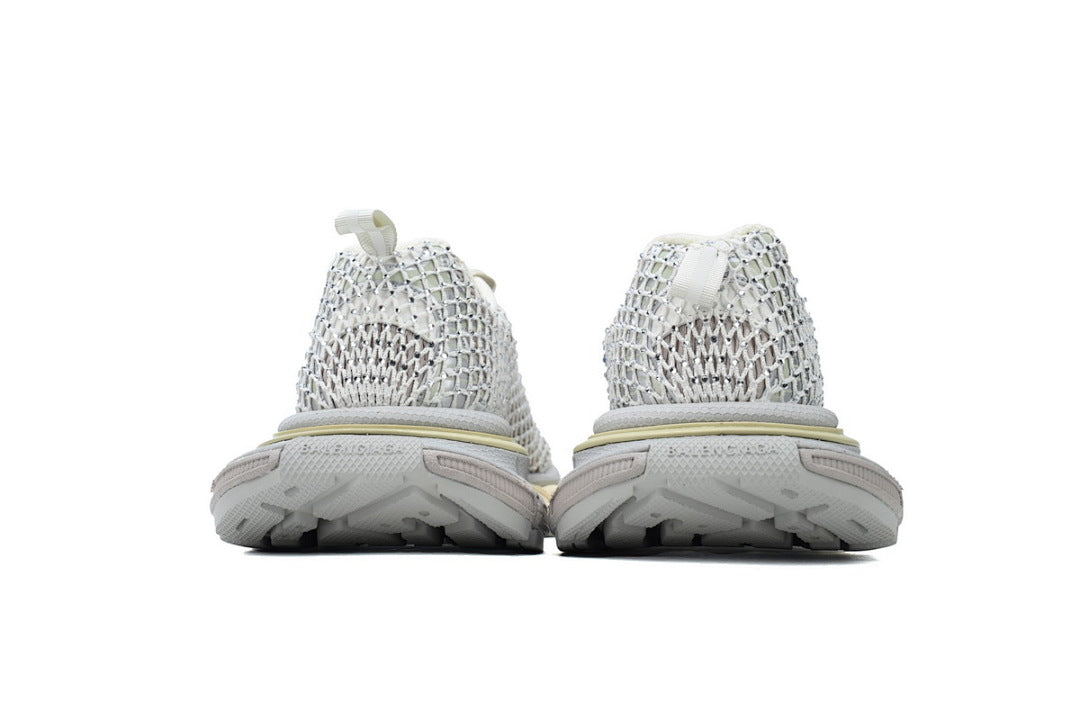 Balenciaga 3XL Fishnet Rhinestone Sneakers Off-White Chunky Running Shoes