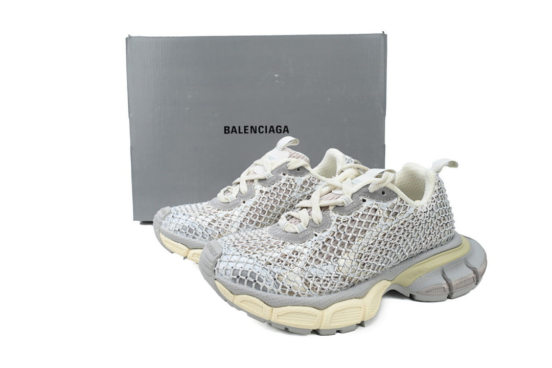 Balenciaga 3XL Fishnet Rhinestone Sneakers Off-White Chunky Running Shoes