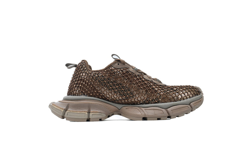 Balenciaga 3XL Fishnet Rhinestone Sneakers Brown Chunky Running Shoes