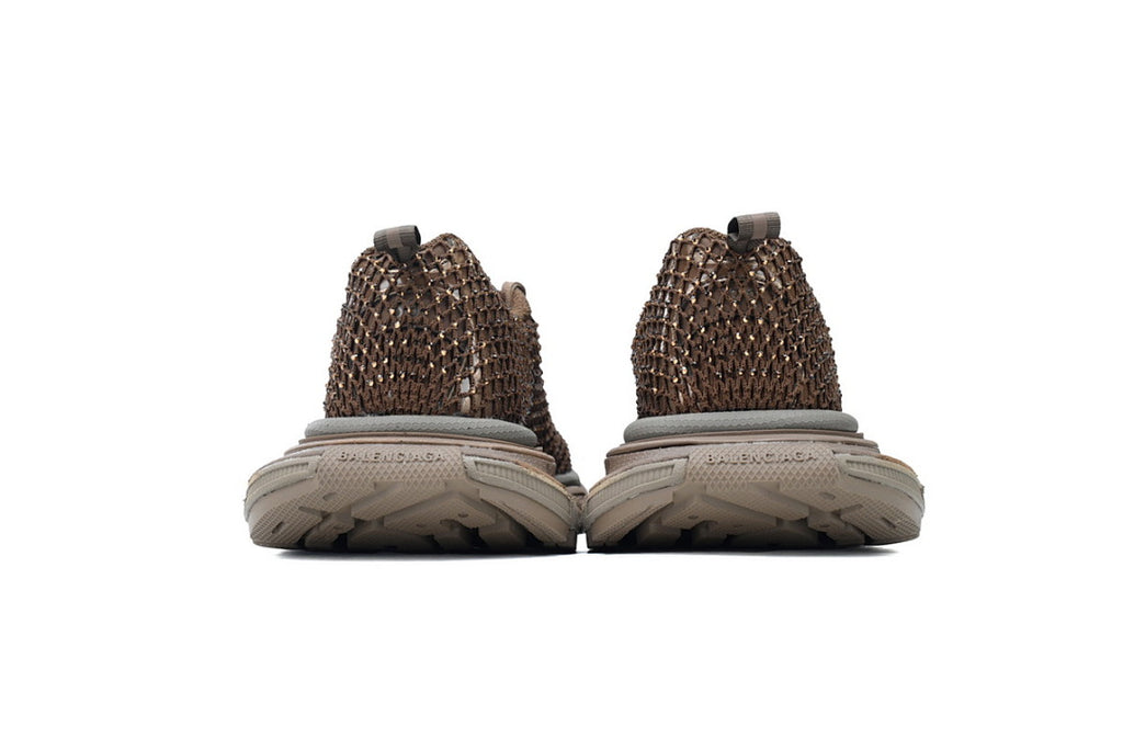 Balenciaga 3XL Fishnet Rhinestone Sneakers Brown Chunky Running Shoes