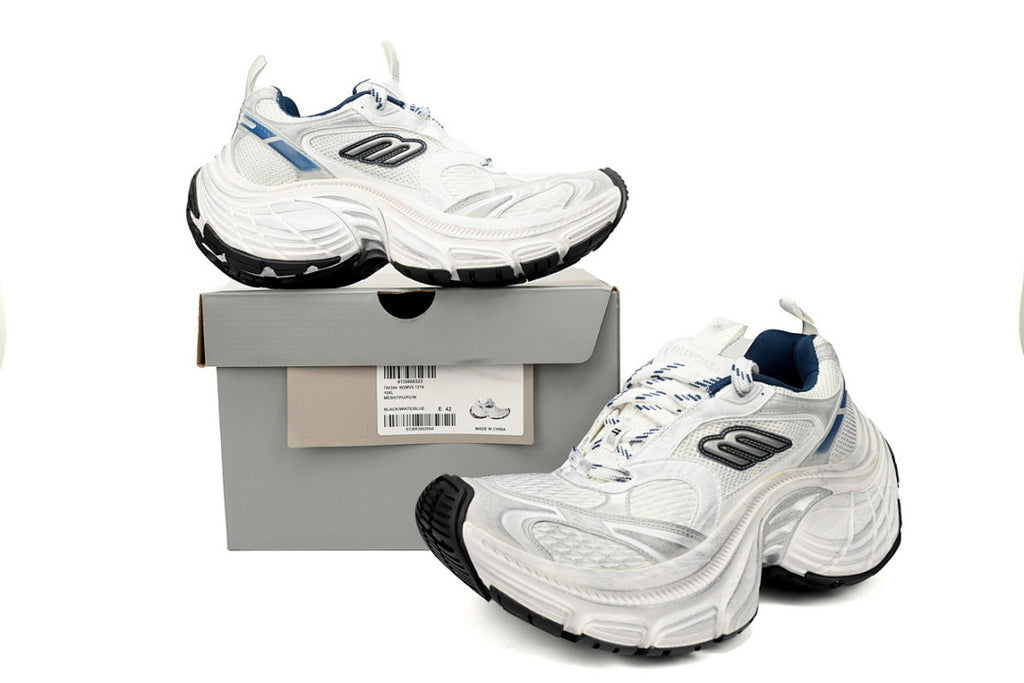 Balenciaga 10XL White Navy Blue Chunky Sneakers