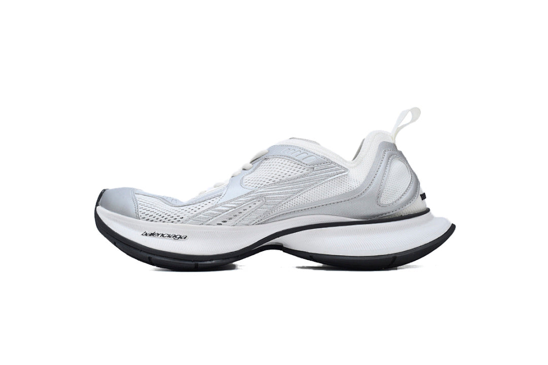 Balenciaga Circuit White Silver Mesh & Synthetic Layered Sneakers