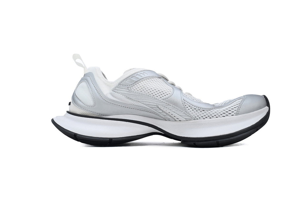 Balenciaga Circuit White Silver Mesh & Synthetic Layered Sneakers