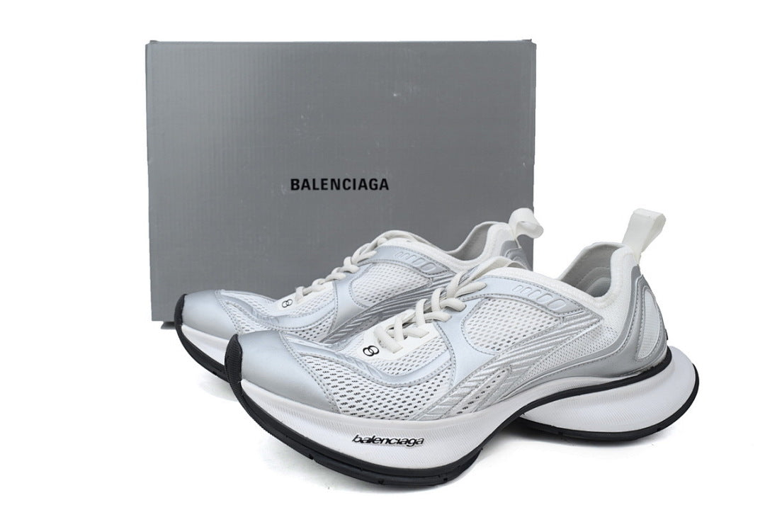 Balenciaga Circuit White Silver Mesh & Synthetic Layered Sneakers