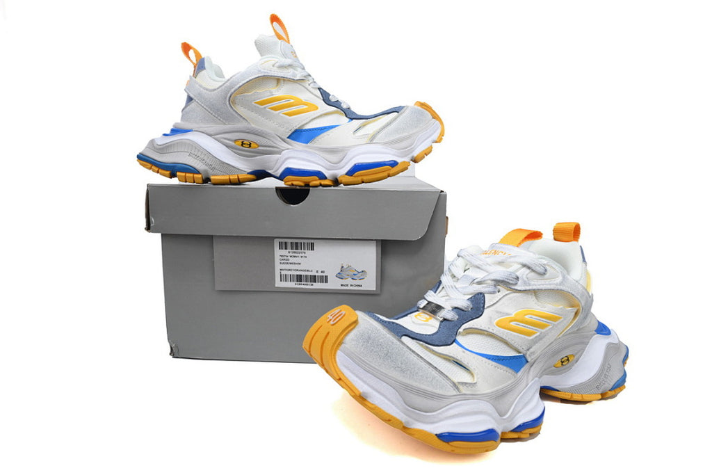 Balenciaga 10XL White Navy Blue Yellow Chunky Sneakers
