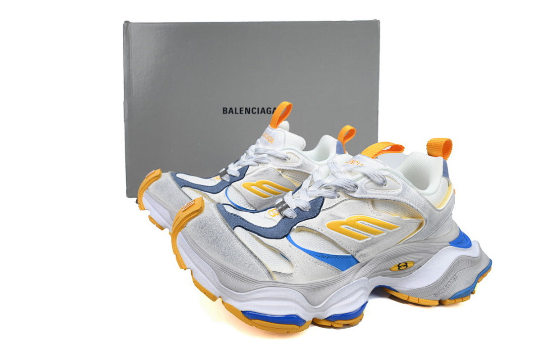 Balenciaga 10XL White Navy Blue Yellow Chunky Sneakers