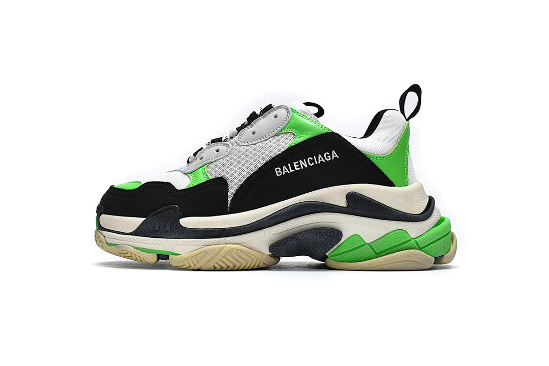 Balenciaga Triple S Sneaker Black White Neon Green Chunky Dad Shoes For Men Women