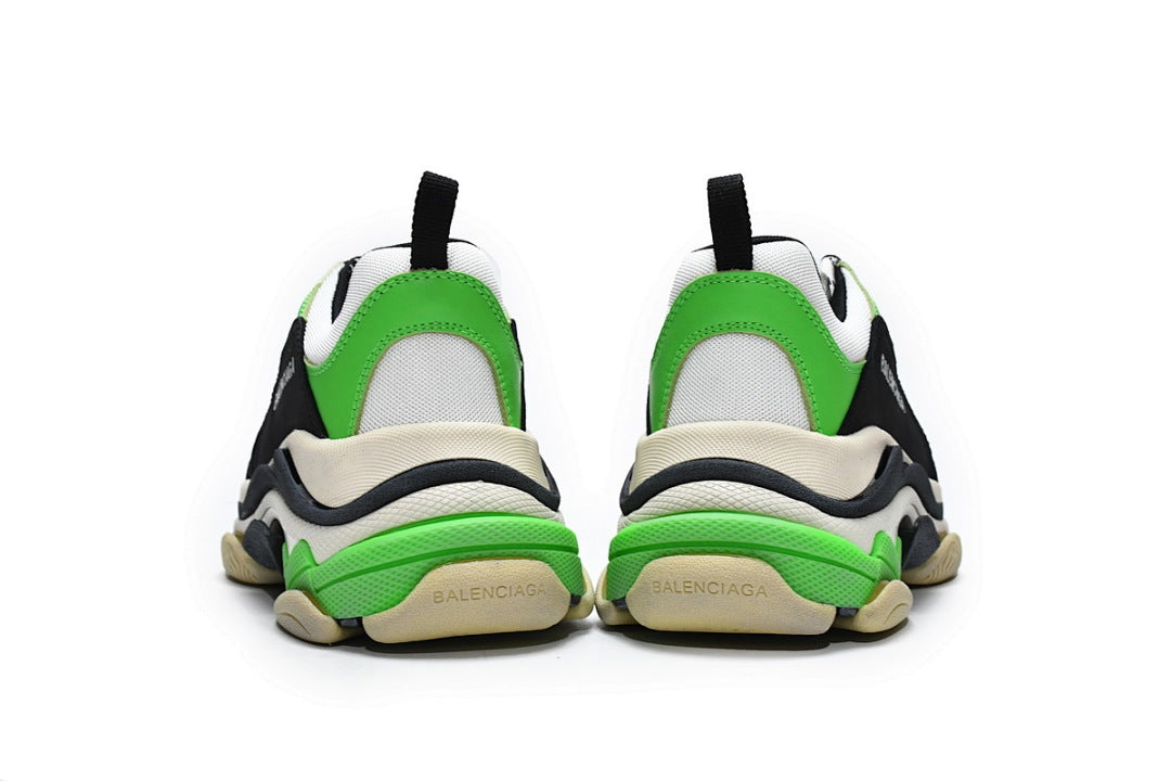 Balenciaga Triple S Sneaker Black White Neon Green Chunky Dad Shoes For Men Women