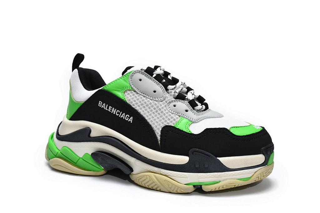 Balenciaga Triple S Sneaker Black White Neon Green Chunky Dad Shoes For Men Women