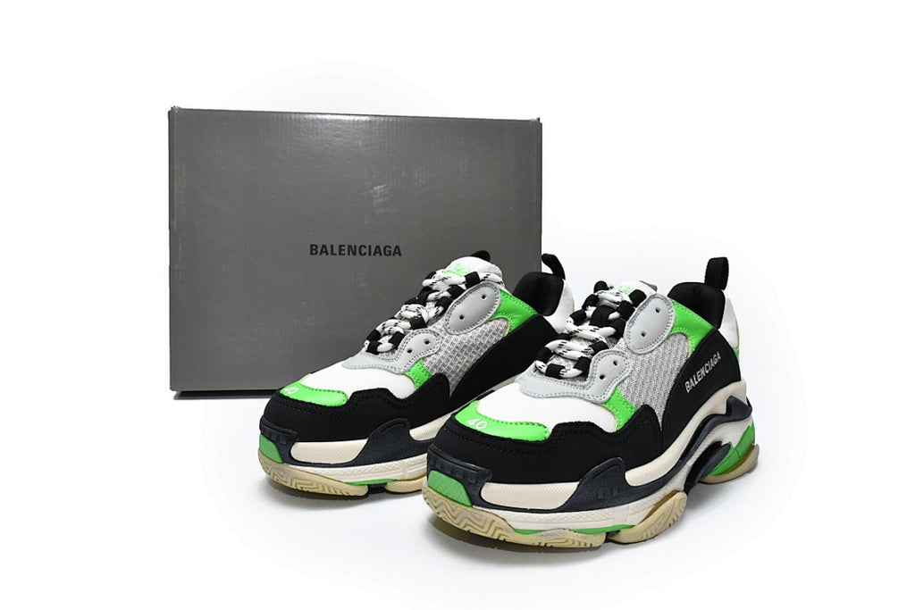 Balenciaga Triple S Sneaker Black White Neon Green Chunky Dad Shoes For Men Women