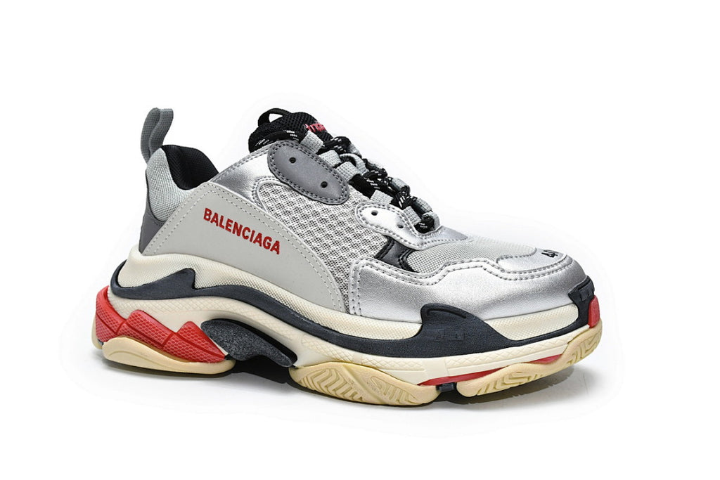 Balenciaga Triple S Sneaker Silver Red Vintage Chunky Dad Shoes For Men Women