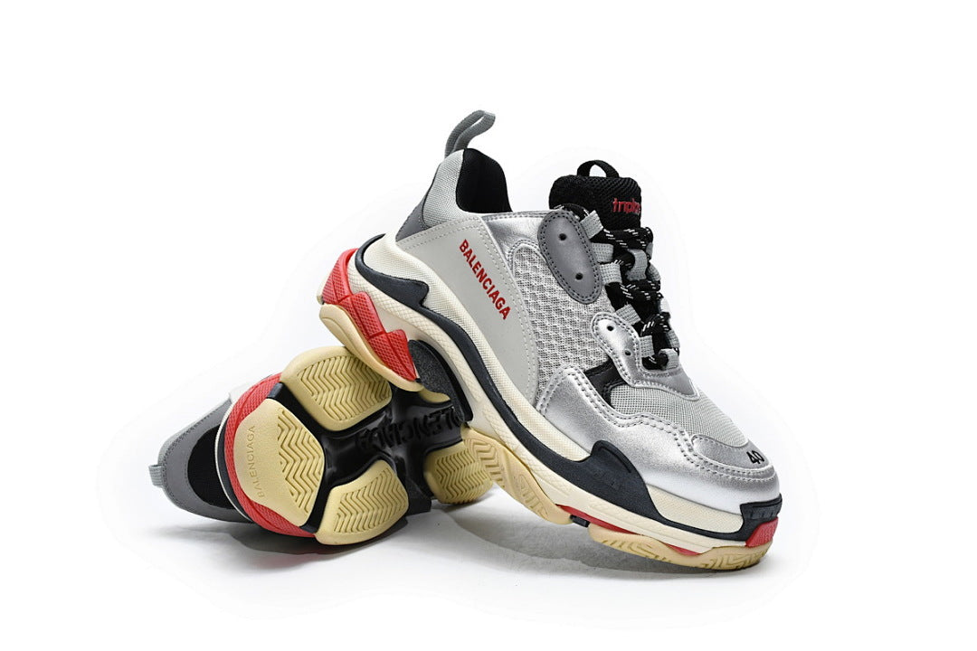 Balenciaga Triple S Sneaker Silver Red Vintage Chunky Dad Shoes For Men Women