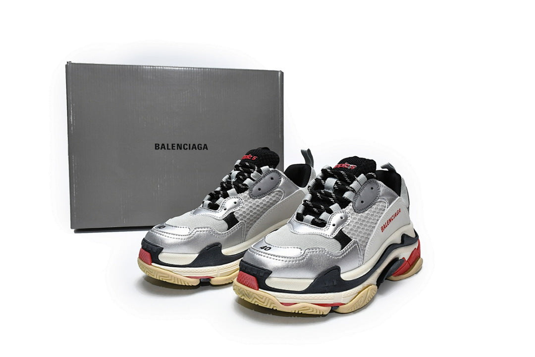 Balenciaga Triple S Sneaker Silver Red Vintage Chunky Dad Shoes For Men Women