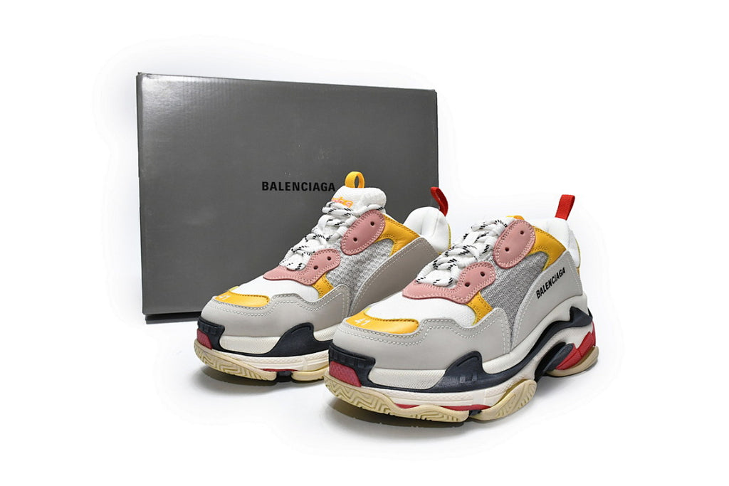 Balenciaga Triple S Sneaker Grey White Pink Yellow Multi Color Chunky Dad Shoes For Men Women