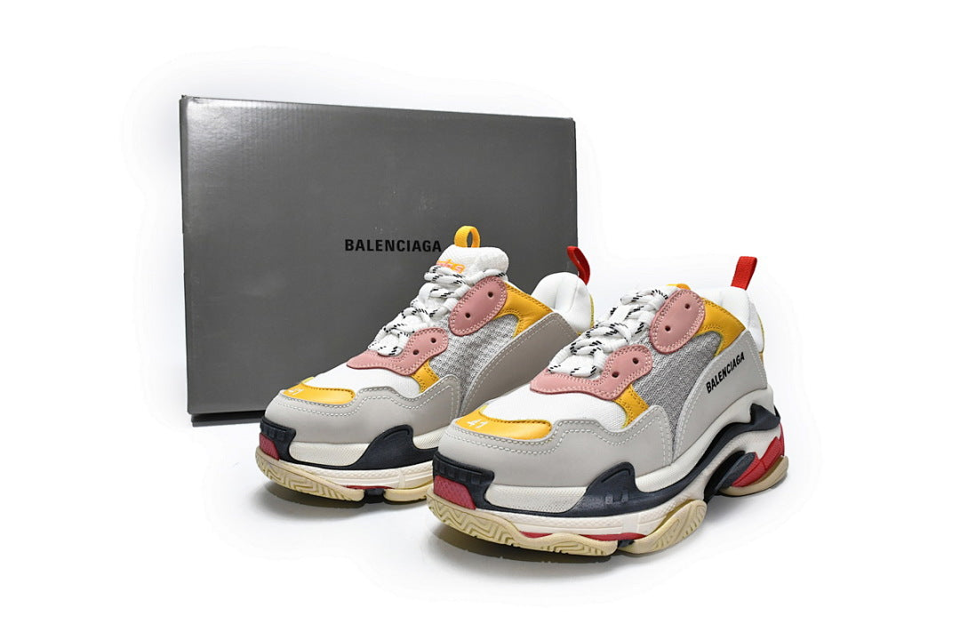Balenciaga Triple S Sneaker Grey White Pink Yellow Multi Color Chunky Dad Shoes For Men Women