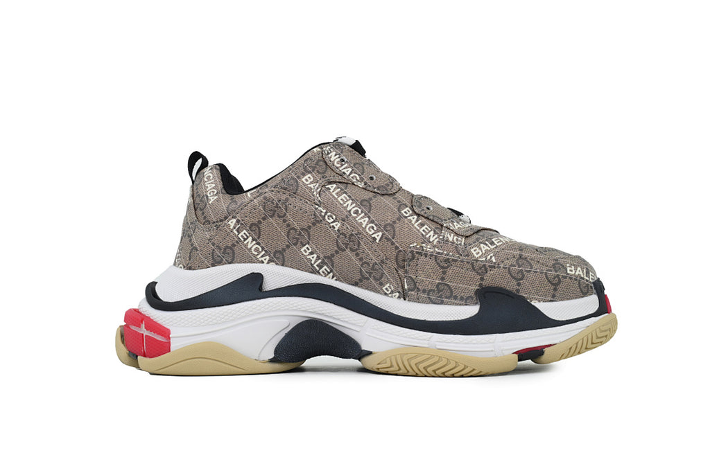 Gucci x Balenciaga Triple S Sneaker Brown Monogram Chunky Dad Shoes For Men Women