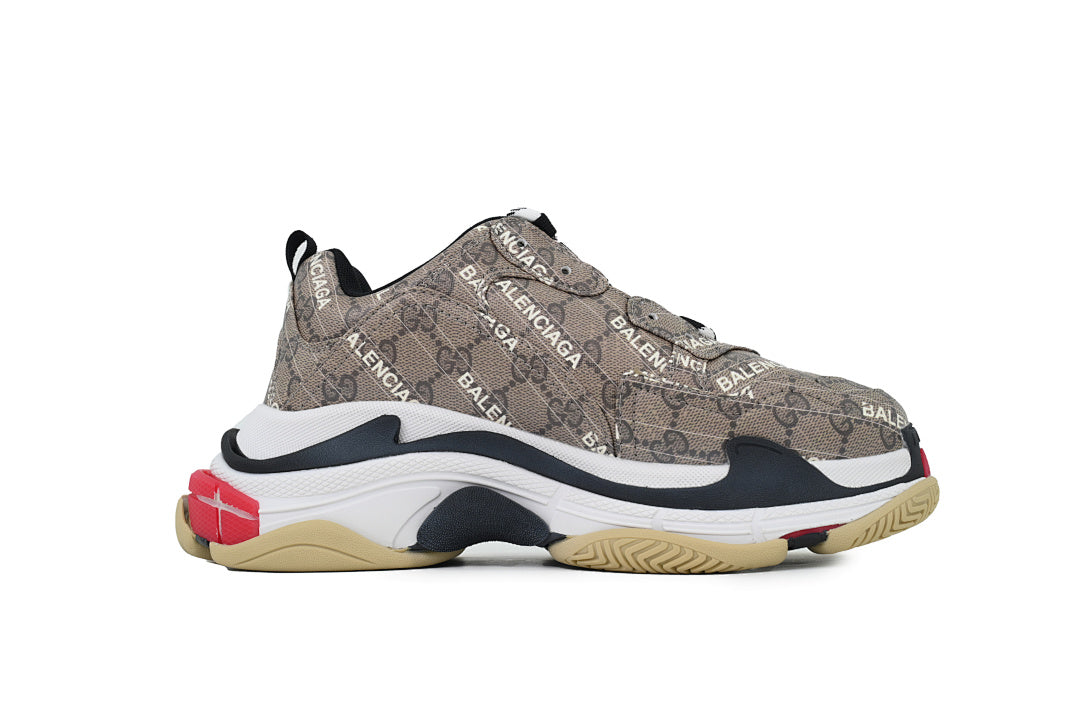 Gucci x Balenciaga Triple S Sneaker Brown Monogram Chunky Dad Shoes For Men Women