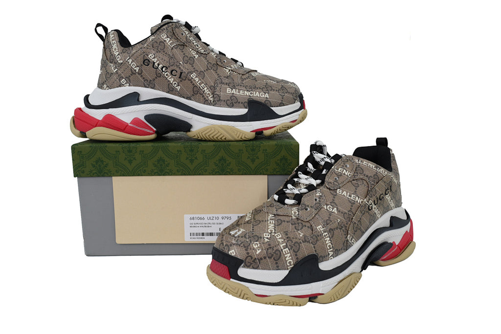 Gucci x Balenciaga Triple S Sneaker Brown Monogram Chunky Dad Shoes For Men Women