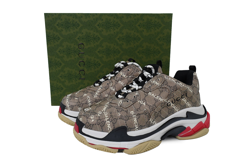Gucci x Balenciaga Triple S Sneaker Brown Monogram Chunky Dad Shoes For Men Women