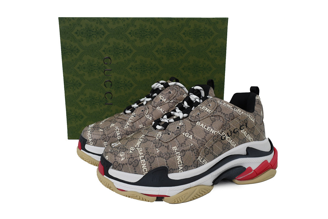 Gucci x Balenciaga Triple S Sneaker Brown Monogram Chunky Dad Shoes For Men Women