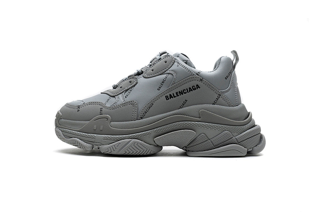 Balenciaga Triple S Sneaker Grey Allover Black Logo Chunky Dad Shoes For Men Women