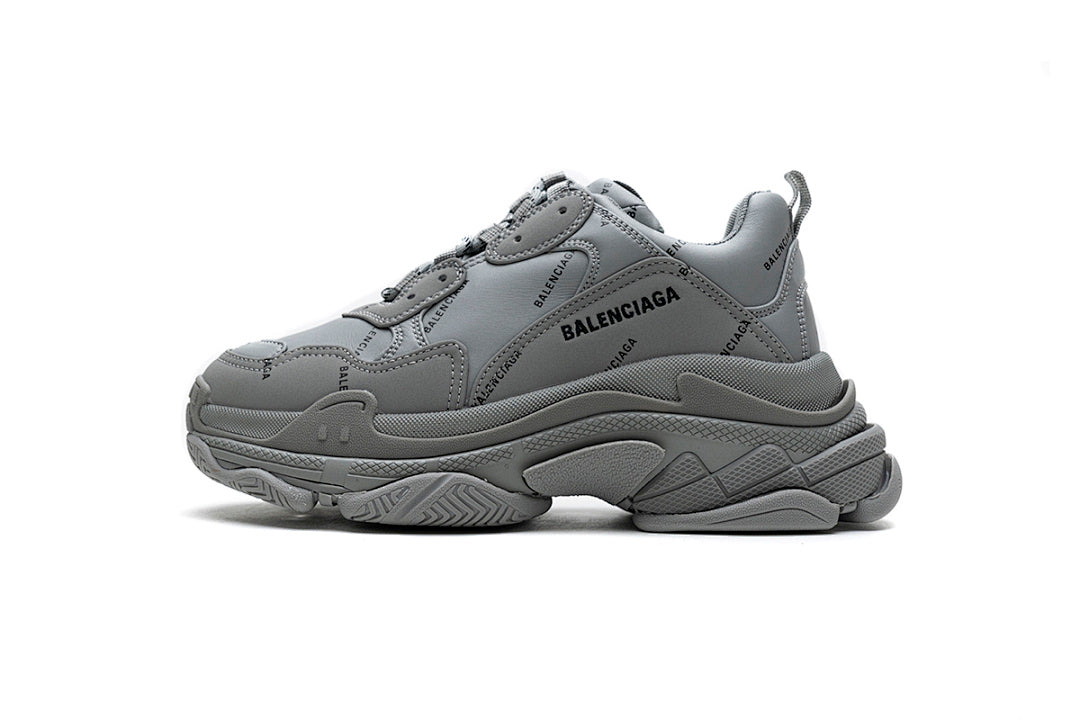 Balenciaga Triple S Sneaker Grey Allover Black Logo Chunky Dad Shoes For Men Women