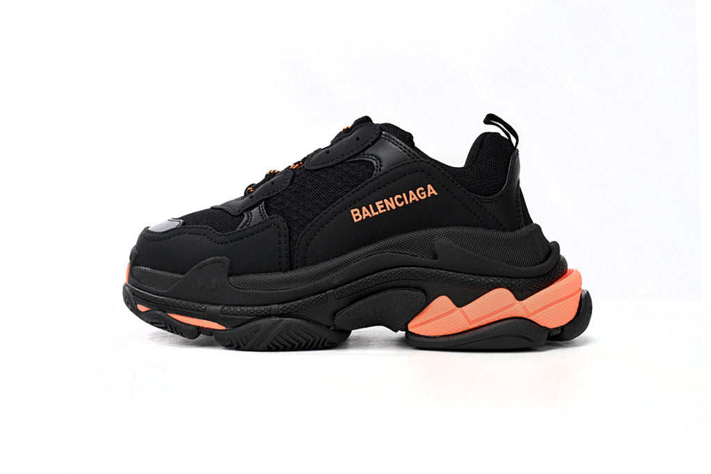 Balenciaga Triple S Sneaker Black Peach Orange Chunky Dad Shoes For Men Women