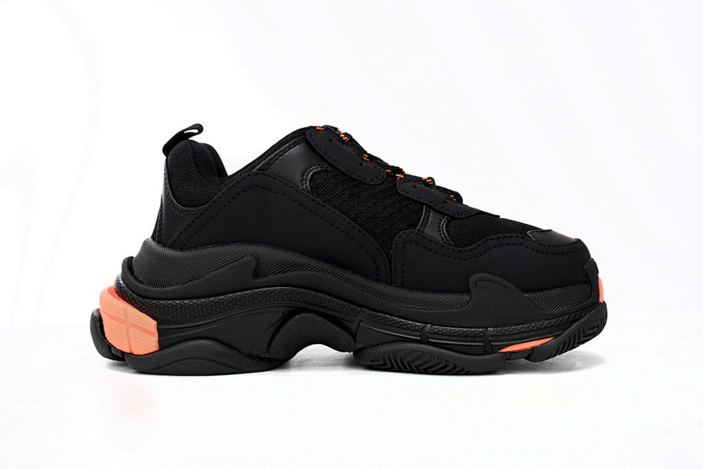 Balenciaga Triple S Sneaker Black Peach Orange Chunky Dad Shoes For Men Women
