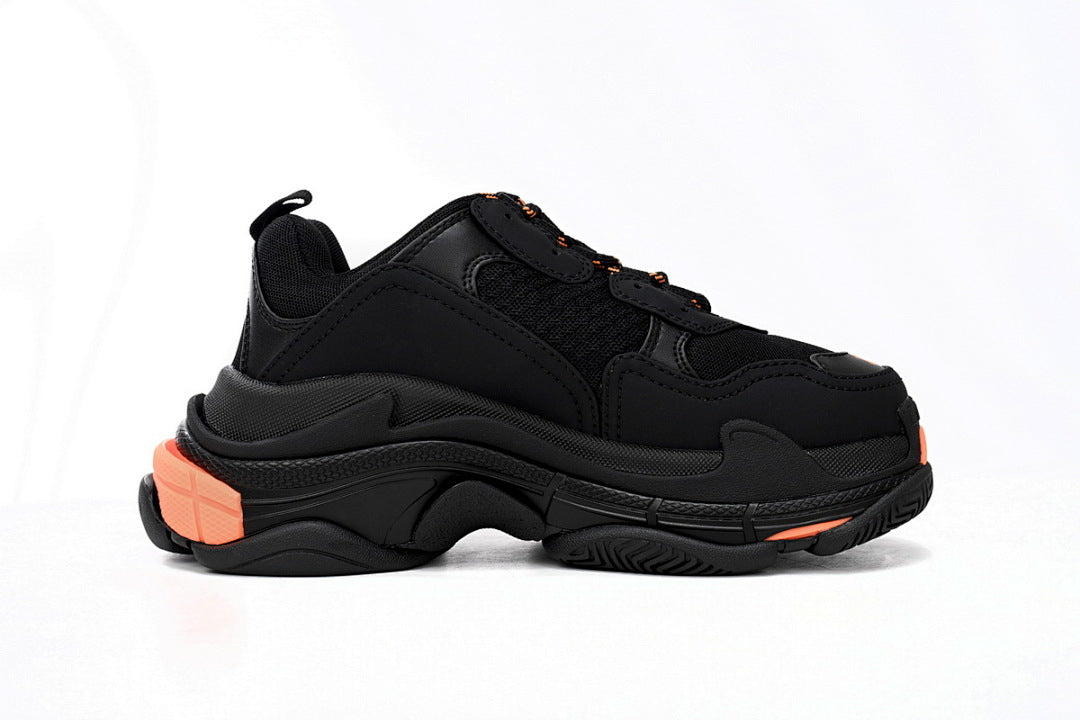 Balenciaga Triple S Sneaker Black Peach Orange Chunky Dad Shoes For Men Women