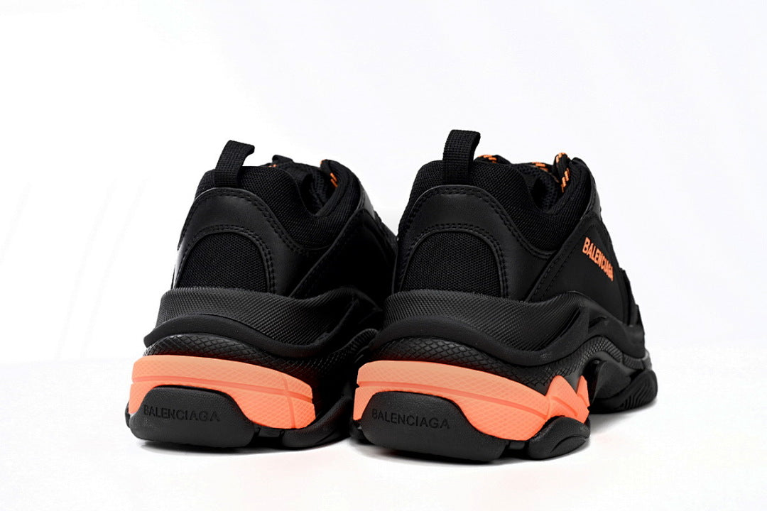 Balenciaga Triple S Sneaker Black Peach Orange Chunky Dad Shoes For Men Women