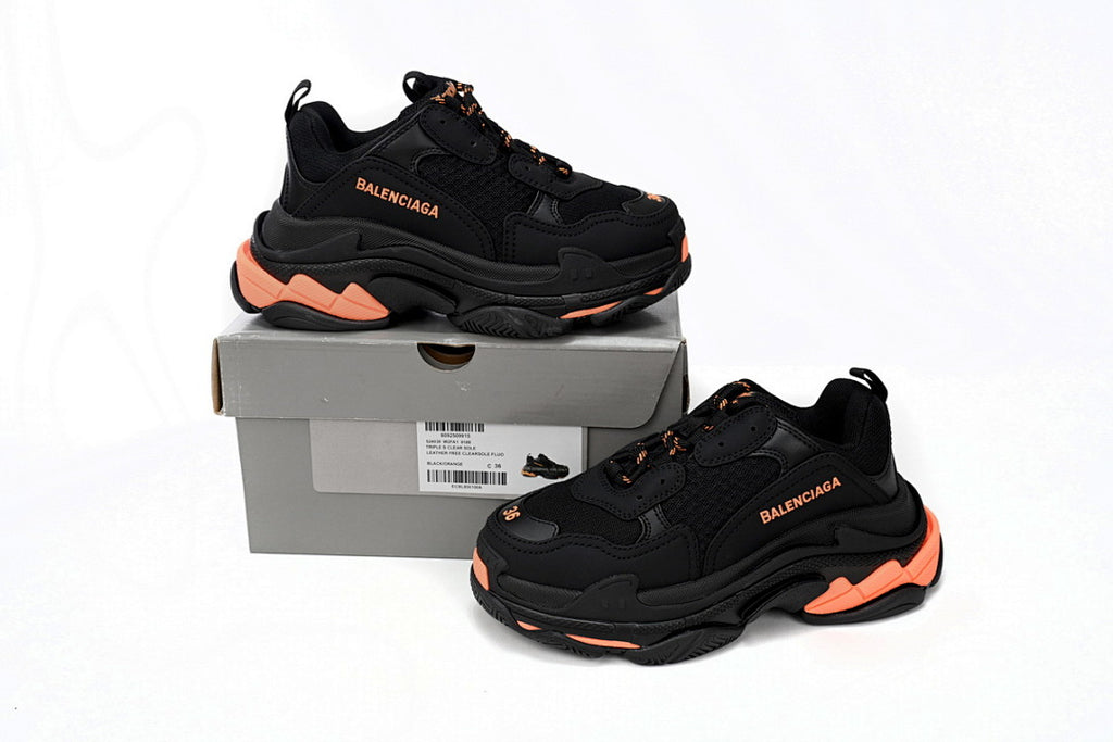 Balenciaga Triple S Sneaker Black Peach Orange Chunky Dad Shoes For Men Women