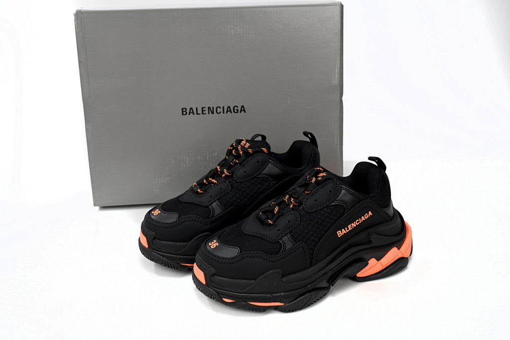 Balenciaga Triple S Sneaker Black Peach Orange Chunky Dad Shoes For Men Women