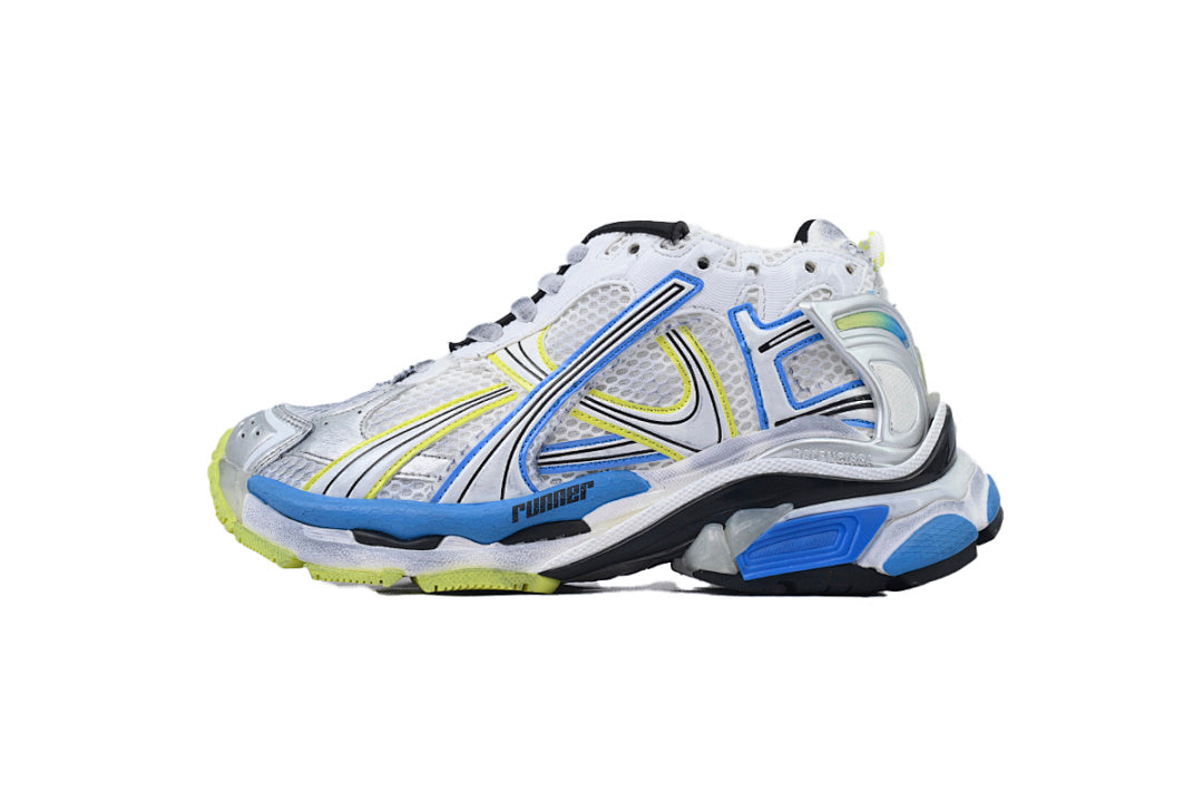 Balenciaga Runner Sneaker White Blue Yellow Mesh Chunky Running Shoes