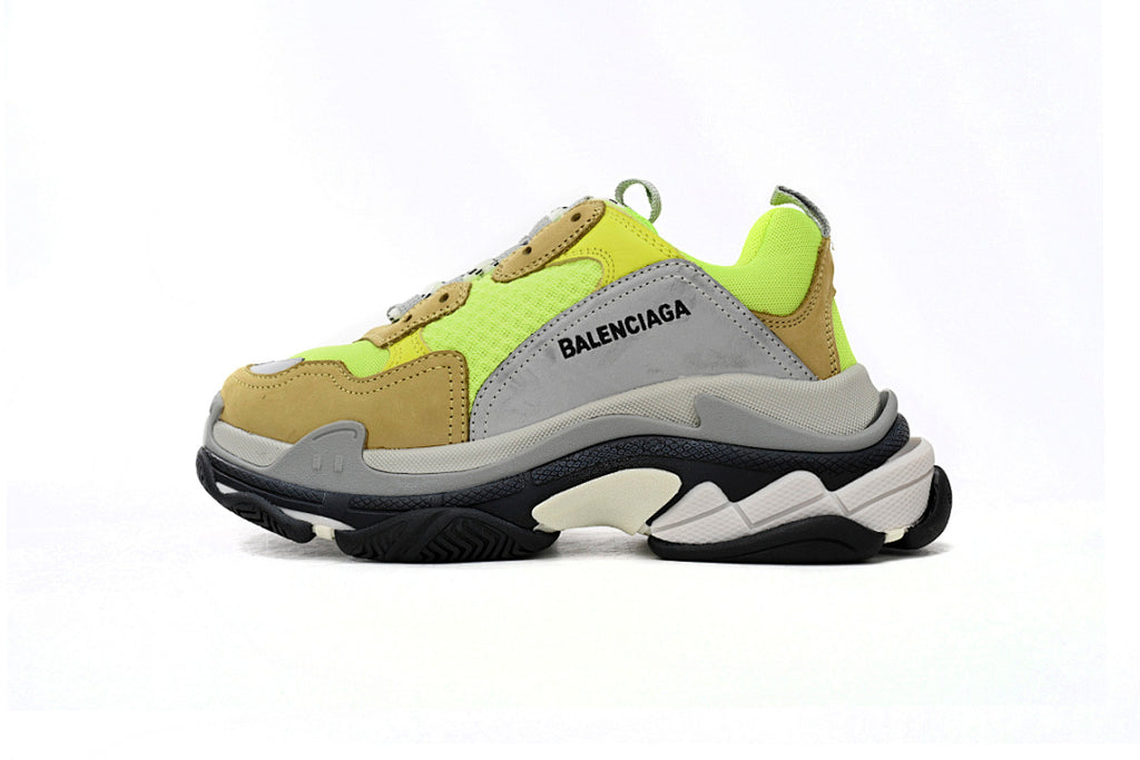 Balenciaga Triple S Sneaker Fluorescent Green Grey Tan Chunky Dad Shoes For Men Women