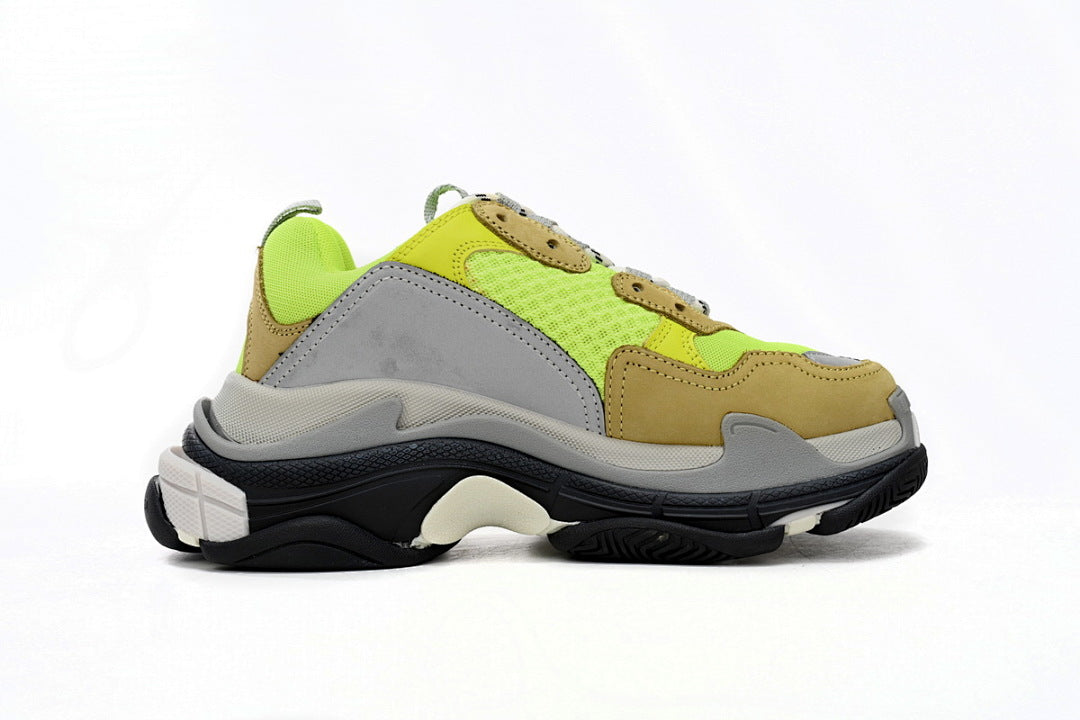 Balenciaga Triple S Sneaker Fluorescent Green Grey Tan Chunky Dad Shoes For Men Women