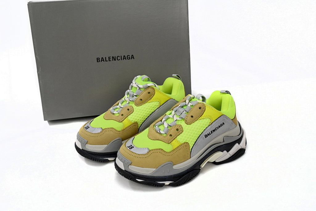 Balenciaga Triple S Sneaker Fluorescent Green Grey Tan Chunky Dad Shoes For Men Women