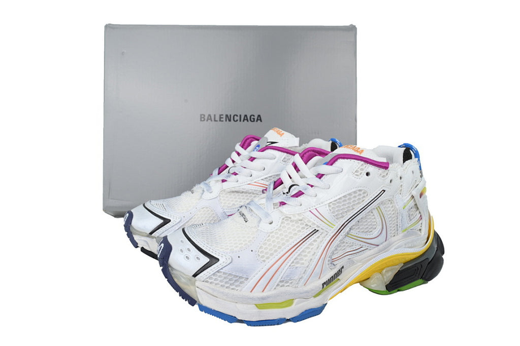 Balenciaga Runner Sneaker White Multi-Color Gradient Mesh Chunky Running Shoes