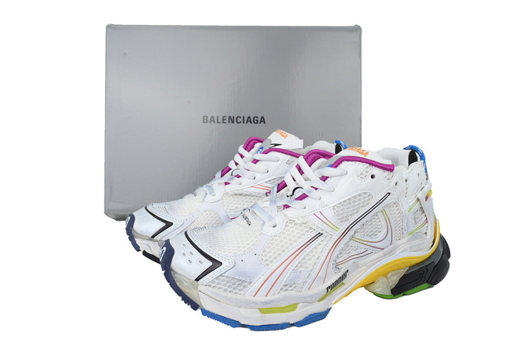 Balenciaga Runner Sneaker White Multi-Color Gradient Mesh Chunky Running Shoes