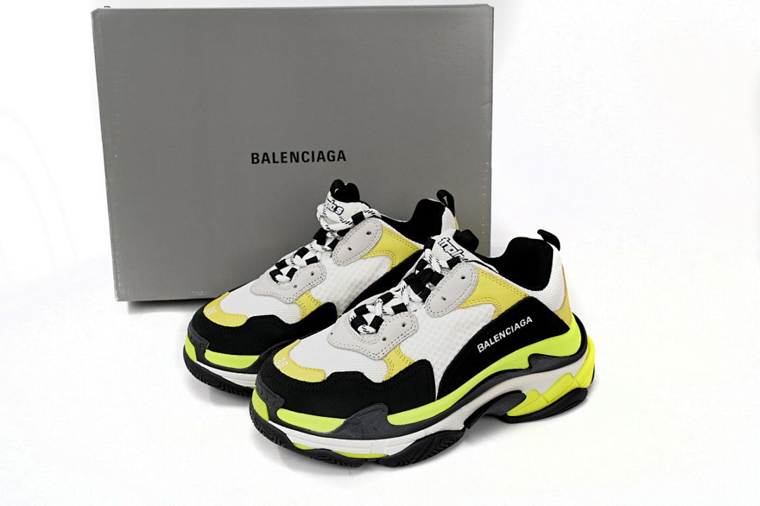 Balenciaga Triple S Sneaker White Black Neon Yellow Chunky Dad Shoes For Men Women