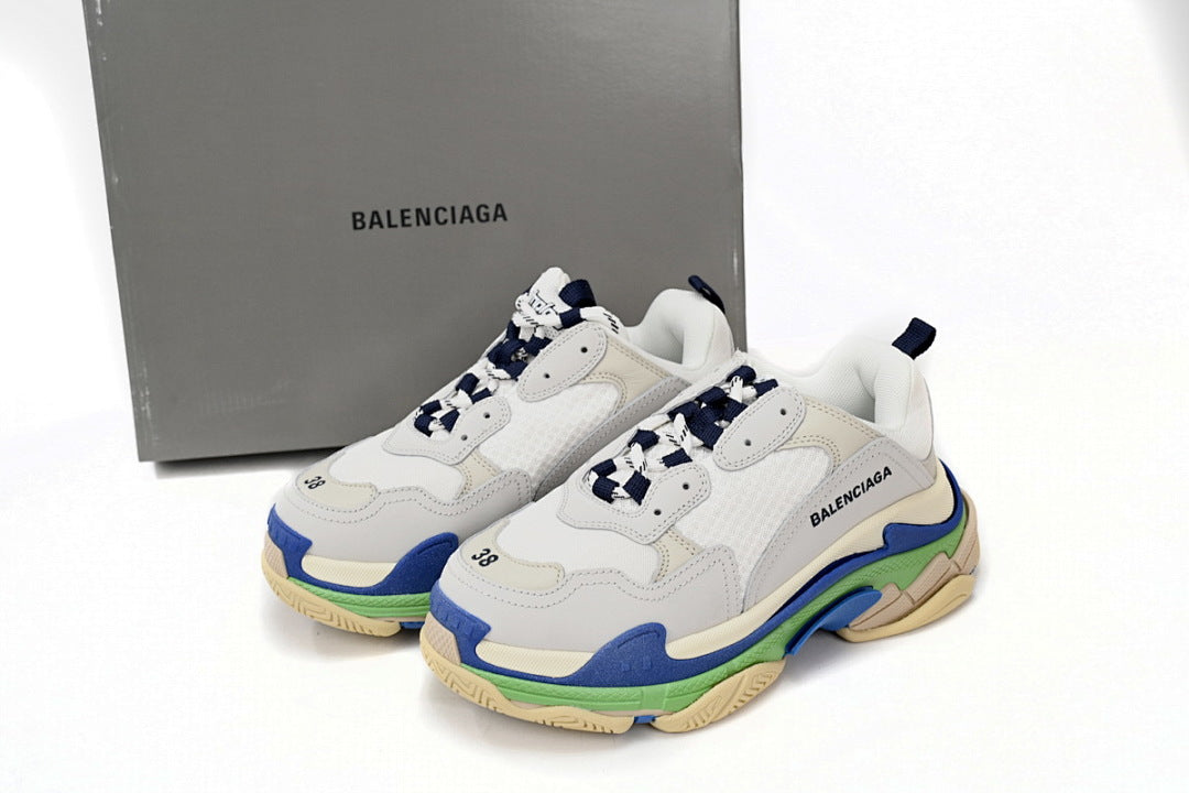 Balenciaga Triple S Sneaker White Grey Blue Green Multi Color Chunky Dad Shoes For Men Women