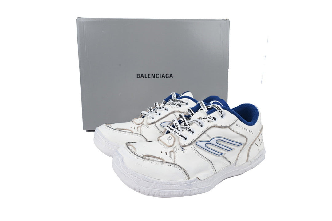 Balenciaga Hamptons Sneaker White Blue Worn Effect Skate Shoes