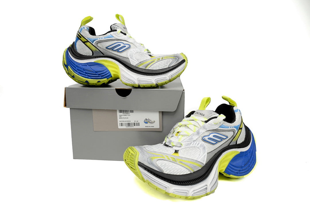 Balenciaga 10XL White Blue Lime Green Chunky Sneakers
