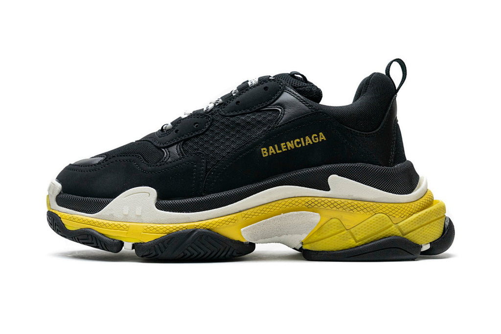 Balenciaga Triple S Sneaker Black White Yellow Chunky Dad Shoes For Men Women