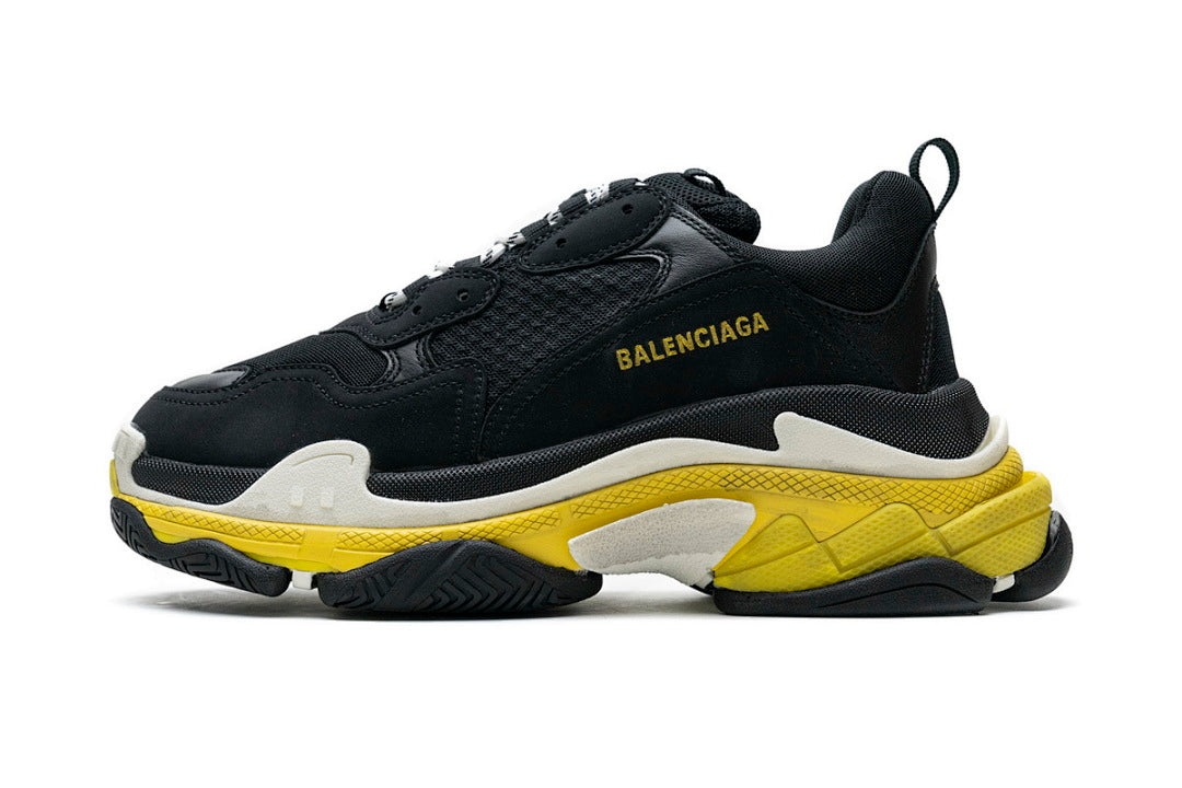Balenciaga Triple S Sneaker Black White Yellow Chunky Dad Shoes For Men Women