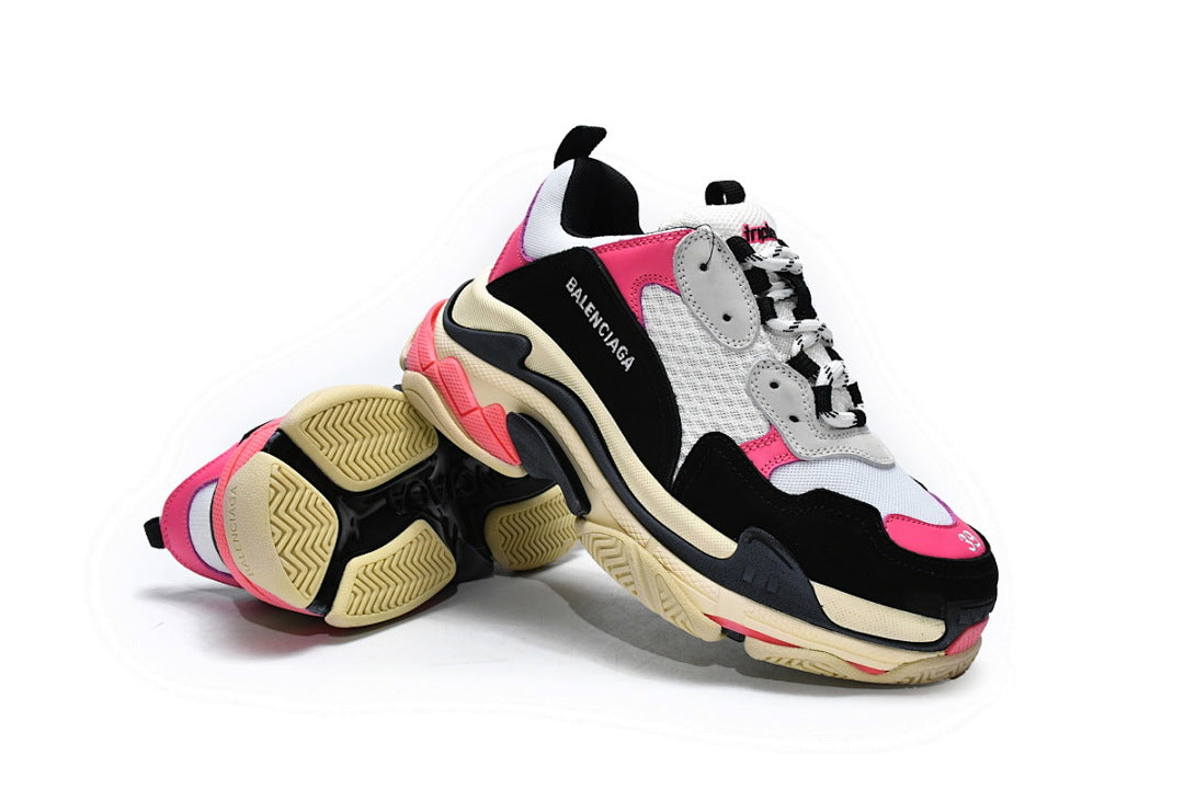 Balenciaga Triple S Sneaker Black White Pink Vintage Chunky Dad Shoes For Men Women