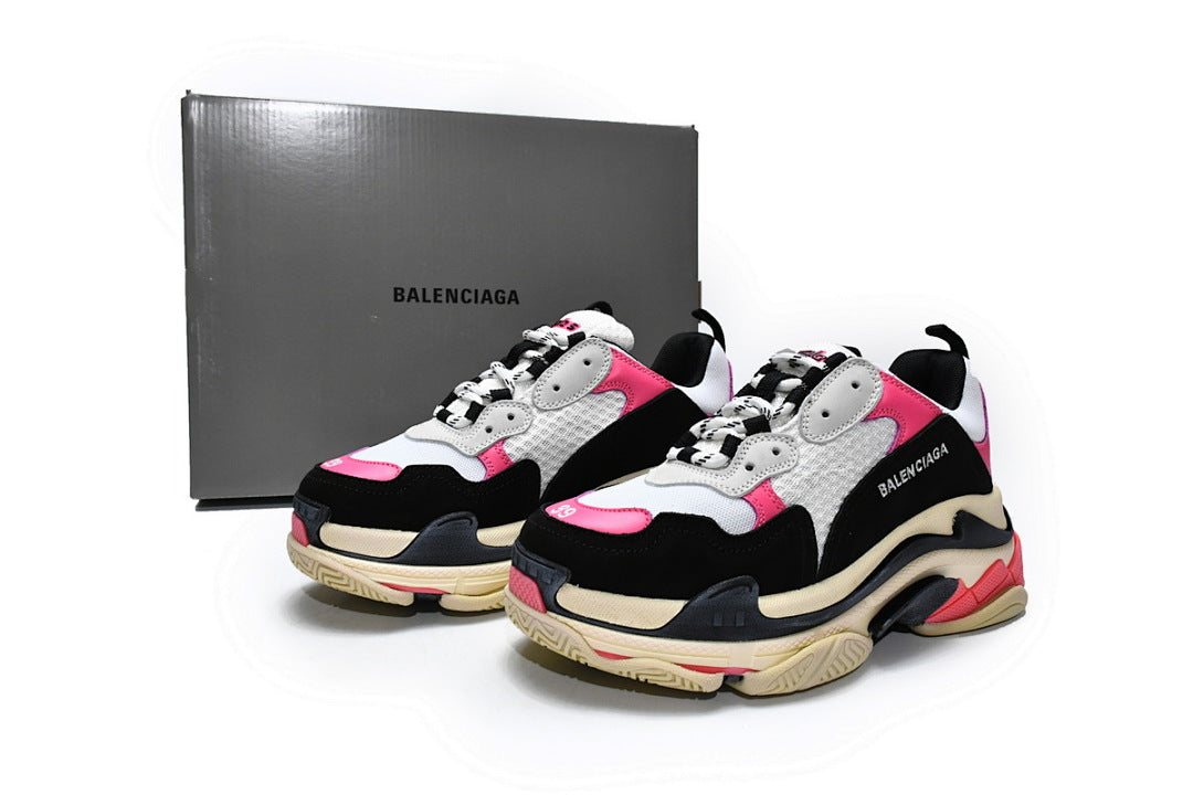 Balenciaga Triple S Sneaker Black White Pink Vintage Chunky Dad Shoes For Men Women