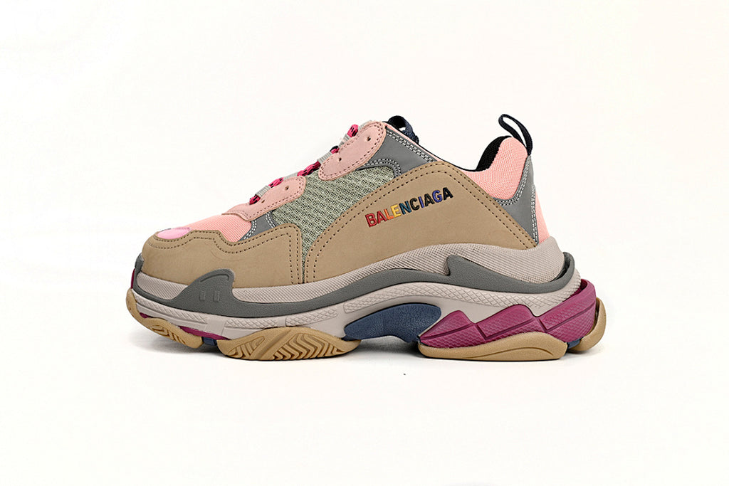 Balenciaga Triple S Sneaker Pink Beige Multi-Color Chunky Dad Shoes For Men Women