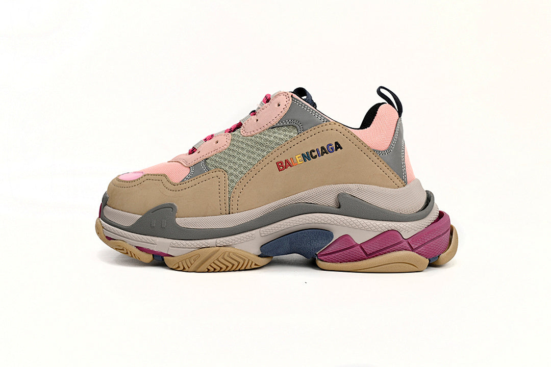 Balenciaga Triple S Sneaker Pink Beige Multi-Color Chunky Dad Shoes For Men Women
